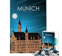 Adults 1000 Pieces Puzzle Munich Travel Poster Relaxing Games Brain Intelligence Challenge Addictive Toys Birthday Gifts For Family Fun (Size 38x52cm)