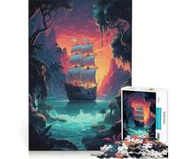 Adults 1000 Pieces Puzzle Mysterious Pirate Ship Toy Wall Decor Fun at Home Activities Improving Love between Couples 38x26cm