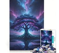 Adults 1000 Pieces Puzzle Mystical Tree Under Aurora Sky Relaxing Games Parent-child Interaction Birthday Present,Travel Gifts 50x75cm