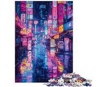 Adults 1000 Pieces Puzzle Neon Rain Streets Brain Teaser Game Enhance Memory Anti-Stress Toys Unique Gifts for Birthday And Christmas Size 75x50cm