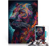 Adults 1000 Pieces Puzzle Panther in colorful art Made of cardboard for age 14 years and over Challenging play toys It is ideal as a gift for the whole family。size:38x52cm/14.96x20.47inch