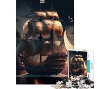 Adults 1000 Pieces Puzzle Pirate Ship Relaxing Games Brain Intelligence Challenge Addictive Toys Birthday Gifts For Family Fun (Size 38x26cm)