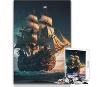 Adults 1000 Pieces Puzzle Pirate Ship Relaxing Gentle Leisure Pursuit Fine Smooth Cut Craft Toy Size 38x52cm