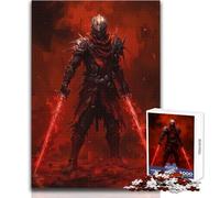 Adults 1000 Pieces Puzzle Red Armored Warrior with Glowing Swords Relaxing Gentle Leisure Pursuit Fine Smooth Cut Craft Toy Size 38x52cm