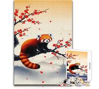 Adults 1000 Pieces Puzzle Red Panda And Cherry Blossoms Relaxing Gentle Leisure Pursuit Fine Smooth Cut Craft Toy Size 38x26cm