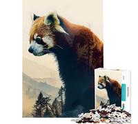 Adults 1000 Pieces Puzzle Red Panda Double Exposure Family Games Brain Intelligence Challenge Addictive Toys Funny Gifts Home Decoration (Size 38x26cm)