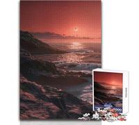 Adults 1000 Pieces Puzzle Red Sunset Over Ocean Relaxing Gentle Leisure Pursuit Fine Smooth Cut Craft Toy Size 50x75cm