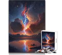 Adults 1000 Pieces Puzzle Red Sunset Over The Lake Relaxing Gentle Leisure Pursuit Fine Smooth Cut Craft Toy Size 38x26cm