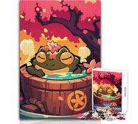 Adults 1000 Pieces Puzzle Relaxing Frog in Onsen, Cherry Blossom Bath Relaxing Gentle Leisure Pursuit Fine Smooth Cut Craft Toy Size 50x75cm