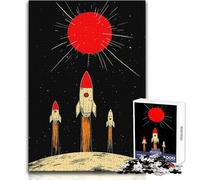 Adults 1000 Pieces Puzzle Retro Rockets Launching to Red Sun Relaxing Gentle Leisure Pursuit Fine Smooth Cut Craft Toy Size 50x75cm