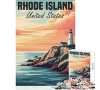 Adults 1000 Pieces Puzzle Rhode Island Lighthouse Sunset Postcard Jigsaws for Adults Puzzle For Family Fun Educational Challenge Toy Intellectual Game (38x26cm)