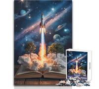 Adults 1000 Pieces Puzzle Rocket Launching from Open Book to Space Enjoyful Peaceful Spare Time Exact Precision Fit Play Toy Size 38x26cm