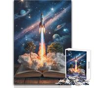 Adults 1000 Pieces Puzzle Rocket Launching from Open Book to Space Relaxing Gentle Leisure Pursuit Fine Smooth Cut Craft Toy Size 38x52cm