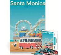 Adults 1000 Pieces Puzzle Santa Monica Travel Poster Sharp Edge Game Mind Skill Fun Quiet Play Game Christmas Calm Gift (38x26cm)