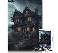 Adults 1000 Pieces Puzzle Scary Haunted House Relaxing Gentle Leisure Pursuit Fine Smooth Cut Craft Toy Size 38x26cm