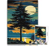 Adults 1000 Pieces Puzzle Silhouetted Pine at Sunset Enjoyful Peaceful Spare Time Exact Precision Fit Play Toy Size 38x52cm