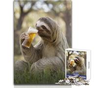 Adults 1000 Pieces Puzzle Sloth Sipping A Beer Relaxing Gentle Leisure Pursuit Fine Smooth Cut Craft Toy Size 50x75cm