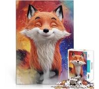 Adults 1000 Pieces Puzzle Smiling Cartoon Fox Mix 3D & Watercolor Quizspiel Verbessern Sie das Gedächtnis52x38cm