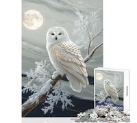 Adults 1000 Pieces Puzzle Snowy Owl Perched Under Moonlight Jigsaws for Adults Puzzle Stress Reliever Difficult And Challenge Toys Educational Games (38x52cm)