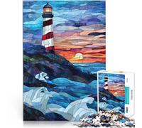 Adults 1000 Pieces Puzzle Stained Glass Lighthouse Sunset Stress Reliever Staycation Kill time Home Decoration Toys 26x38cm