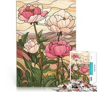 Adults 1000 Pieces Puzzle Stained Glass Peonies Spielspielzeug als Familiengeschenk Geschenke für Freunde und Familie52x38cm