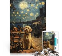 Adults 1000 Pieces Puzzle Starry Night Cafe with Dogs Herausfordernd Schwierig Verbessern Sie das Gedächtnis52x38cm