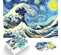 Adults 1000 Pieces Puzzle starry night great wave Fun Games 26x38cm Fun at Home Activities, Birthday Present,Travel Gifts, for and Age 14 Years Up