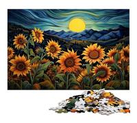 Adults 1000 Pieces Puzzle Sunflowers Under The Moon at Night Impossible Puzzle for And Teenager Age 14 Years Up 1000 PCS(38x26cm)