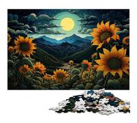 Adults 1000 Pieces Puzzle Sunflowers Under The Moon at Night Precision Cut Jigsaw Puzzle Artwork Gift for Teenager Age 14 Years Up 1000pcs(75x50cm)