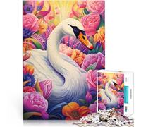 Adults 1000 Pieces Puzzle Swan Flowers Portrait Family Game Stress Reliever Difficult Challenge Birthday Present, Gifts 26x38cm