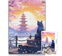 Adults 1000 Pieces Puzzle The Moon Night Cat Japan Enjoyful Peaceful Spare Time Exact Precision Fit Play Toy Size 38x26cm
