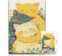 Adults 1000 Pieces Puzzle Three Cats Cuddling in Flowers Enjoyful Peaceful Spare Time Exact Precision Fit Play Toy Size 50x75cm
