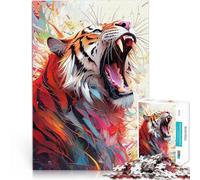 Adults 1000 Pieces Puzzle Tiger Roars in Colorful Palette Herausforderndes Spiel einzigartiges Herausforderungsspiel52x38cm
