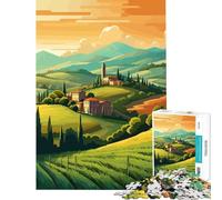 Adults 1000 Pieces Puzzle Tuscany Italy Illustration for Educational Game Challenge Toy for Educational Game Home Art Decor Art Work Gifts (Size 75x50cm)