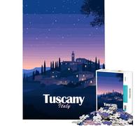 Adults 1000 Pieces Puzzle Tuscany Italy Night Landscape Illustration Relaxing Games Brain Intelligence Challenge Addictive Toys Birthday Gifts For Family Fun (Size 38x26cm)