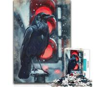 Adults 1000 Pieces Puzzle Urban Omen︰ The Raven at Red Birthday Present Hands-on Game for 14+ Puzzle Game Offered (size 38x26cm)