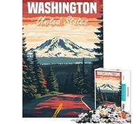 Adults 1000 Pieces Puzzle Washington State Travel Poster Educational Challenge Wall Decoration Anti-Stress Toys for And 14 Years And over (38x26cm)