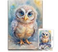 Adults 1000 Pieces Puzzle Watercolor Owl Portrait with Big Eyes Enjoyful Peaceful Spare Time Exact Precision Fit Play Toy Size 38x26cm