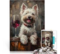 Adults 1000 Pieces Puzzle Westie Glass of Red Wine for Educational Game Challenge Toy Artists Collection, Fine Art 26x38cm