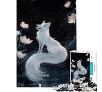 Adults 1000 Pieces Puzzle White Fox And Lotus Flowers Illustration Relaxing Games Brain Intelligence Challenge Addictive Toys Birthday Gifts For Family Fun (Size 38x52cm)