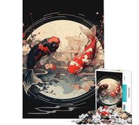 Adults 1000 Pieces Puzzle Ying Yang Japanese Koi for Educational Game Challenging Game Toys Great Gifts for Games Family Activities (Size 75x50cm)