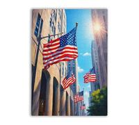 Adults 1000 Pieces Wooden Jigsaw Puzzle Rockefeller Center Flags and Building Low Angle View Letters on The Back Suitable for Beginners to Adapt to Family Education Activities Without Pressure
