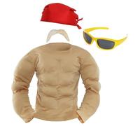 Adults 1980s Wrestler Costume - Standard - Red Bandana, Blonde Tash, Yellow Sunglasses, Beige Muscle Suit - Adults Celebrity Fancy Dress Accessory Set