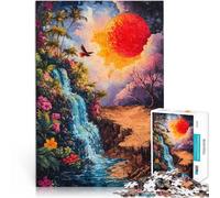 Adults 2000 Piece Jigsaw Puzzle Tropical Waterfall and Red Sun Lernspielzeug Geburtstagsgeschenk, Geschenke70x100cm
