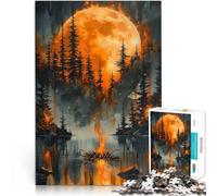 Adults 2000 Pieces Puzzle Fiery Moon Forest Stressabbau Staycation Zeit totschlagen Eltern-Kind-Interaktion70x100cm