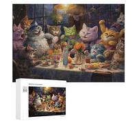 Adults 300 PCS Jigsaw Puzzle A Cat Dinner Party Adult Jigsaw Puzzle Brain Teaser Game Enhance Memory Birthday And Unique Gifts 300 PCS
