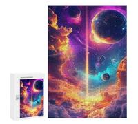 Adults 300 PCS Jigsaw Puzzle Cosmic Beam Neon Space Planets Clouds Nature Jigsaw for Adults Brain Teaser Game Wall Decoration for Is Ideal As A Gift 300 PCS