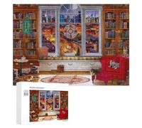 Adults 300 PCS Jigsaw Puzzle Cozy Library with Cats And Dogs Adult Jigsaw Puzzle Brain Teaser Game Enhance Memory Birthday And Unique Gifts 300 PCS