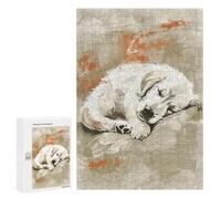 Adults 300 PCS Jigsaw Puzzle Cute Sleeping Golden Retriever Pup Nursery Illustration Digital Art Jigsaw for Adults Brain Teaser Game Wall Decoration for Is Ideal As A Gift 300 PCS