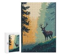 Adults 300 PCS Jigsaw Puzzle Deer in Forest with Glowing Eyes Jigsaw for Adults Brain Teaser Game Wall Decoration for Is Ideal As A Gift 300 PCS